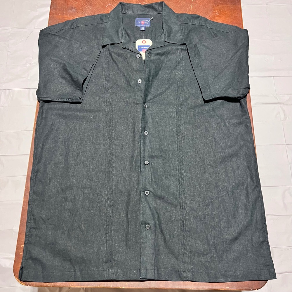 Saddlebred Mens 2XLT Black Linen Blend Pintuck Camp Shirt Big & Tall NWT 163008X